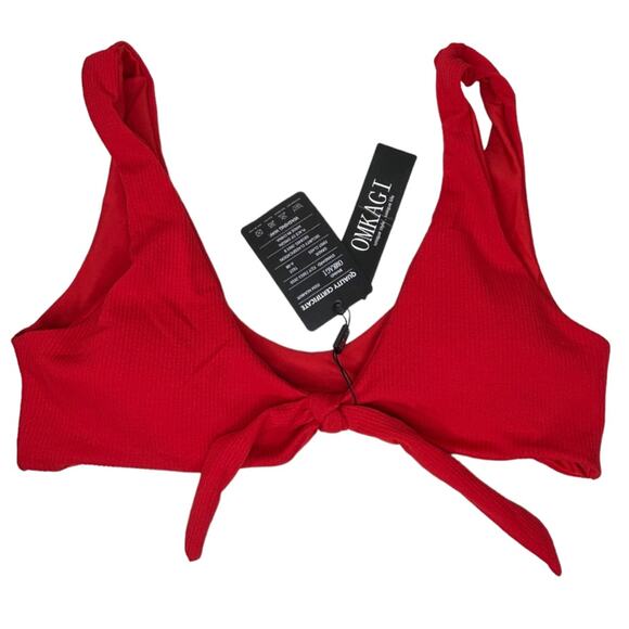 OMKAGI Red Ribbed Tie Front Bikini Top NWT Size Large - Picture 2 of 11